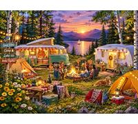120-Piece Jigsaw Puzzle for Adults, Sunset Camp Landscape | Well-fitted puzzle pieces, premium cardboard, vibrant scenery art, stress relief, wall decoration option
