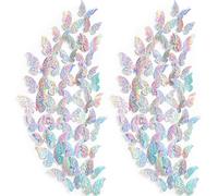 120 Pieces 3D Layered Butterfly Wall Decor Removable Butterfly Stickers Hollow Mural Decals Decorative Wall Art Crafts for DIY Baby Room Home Wedding Decor (Holographic Silver)