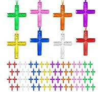 120 Pieces Crystal Cross Necklace Plastic Cross Necklace Church Welcome Necklace Christian Religious Party Supplies for Sunday School Vacation Bible School Religious Easter, 8 Colors