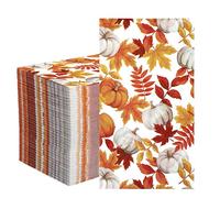 120 Pieces Fall Paper Napkins Pumpkin Maple Leaves Guest Napkin Fall Decorative Napkins Disposable Hand Towels for Thanksgiving Autumn Harvest Party Supplies Bathroom Table Decor, 7.8 x 4.3 Inch