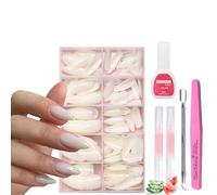 120 Pieces Ivory White Almond False Nails Set, Press On, Medium Length, 12 Sizes False Nails Set with Nail Glue, File, Cuticle Pusher & 2 Nail Serums, Long Lasting