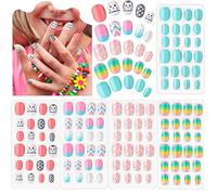 120 Pieces Kids Press on Nails Children Fake Nails Artificial Nail Tips Girls Full Cover Short False Fingernails for Girls Kids Nail Art Decoration