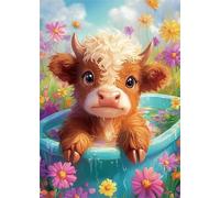 120 Pieces Puzzle For Adults Bathtub Cow Flowers Jigsaw Puzzles Teens Educational Toys Challenging puzzles for Wall Decor Gifts Finished Size: 25x20 cm
