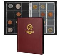 120 Pockets Coin Album - Coin Collecting Book with 10 Pages, 45x43 mm Grid Holder for Pounds Pence Cents Dollars Nickel (Red) CS48120RE
