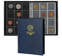 120 Pockets Coin Album - Coin Collecting Book with 10 Pages, 45x43 mm Grid Holder for Pounds Pence Cents Dollars Nickel (Blue) CS48120BL