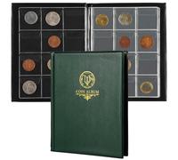 120 Pockets Coin Album - Coin Collecting Book with 10 Pages, 45x43 mm Grid Holder for Pounds Pence Cents Dollars Nickel (Green) CS48120GR