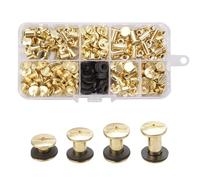 120 Set Brass Chicago Screws Binding Screws, 4 Sizes Screws Nail Rivets Screw Post Metal Nail Rivet Chicago Button, Cross Head Chicago Screws Kit for Leather Craft Belt Wallet Decoration Bookbinding