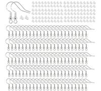 120 Set Earring Hooks with Safety Backs 925 Sterling Silvery Fish Hook Silver Plated Ear Wires with Spring Ball for Jewellery Making Earring DIY Silver