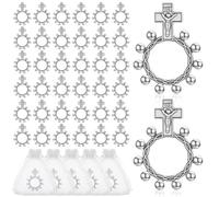 120 Set Finger Rosary Rings Bulk Silver Metal Rosary Rings Pocket Finger Rosaries Small Pocket Cross Prayer Catholic Rin-gs with Organza Bags for Baptism Favors Baby Shower Quinceanera Funeral