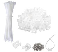 120 Set White Cable Zip Tie Mounts Kit,Wire Cable Clips Organizer Holders Clamps，Cable Zip Tie Saddle Type Mounts Base with 8" Cable Ties and Tapping Screw.