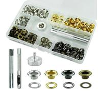 120 Sets Grommet Tool Kit, 6mm Eyelet Punch Kit Grommet Set with Hole Punch Tool, Fastened Tool and Metal Base, Eyelets for Fabric Leather Clothes Canvas Hole Punches (Silver/Green Bronze/Gold/Grey)