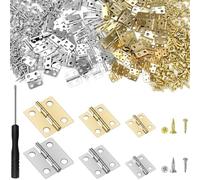 120 Sets Small Mini Hinges, 10*8/13*12/16*13mm Door Chest Butt Hinges Connectors, Folding Butt Hinges for Small Wooden Toy Box, with 320 Pcs Screws, 160 Pcs Nail and 1 Cross Mini Screwdriver（2 Color）