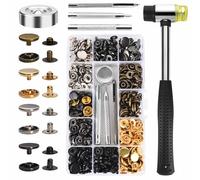 120 Sets Snap Fasteners, 6colour Copper Snaps Button Canvas Snaps Kit Press Studs with Hammer and 4 PCS Fixing Tool Kit 12.5mm Poppers Fasteners for Clothes Craft Repairs, 6 Colors