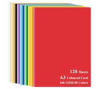 120 Sheets A3 Coloured Card - 30 Colours 160gsm Double Sided Coloured Printer Paper for Art & Craft, 420mm X 297mm