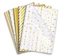 120 Sheets Gold White Tissue Paper, 5 Styles Star Gift Tissue Paper Wedding Tissue Paper for Gift Bags Birthday Wedding Party Decoration DIY Arts Crafts (50x35cm)