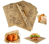 120 Sheets of Baking Paper Newspaper Look, 22 x 22 cm Deli Paper Sheets, Greaseproof Burger Paper, Environmentally Friendly Non-Stick Coating Cheese Paper for Burger Chips, Disstrack, Sandwich Cakes