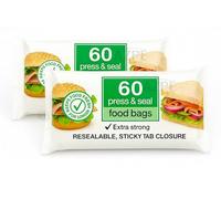 120 Strong Press and Seal Food Bags, Sandwich Bags with Sticky Closure Tab | Extra Strong, Freezer safe, Resealable Snack Bag for School, Work, Travel, Picnics. Reusable (60 a pack x 2)