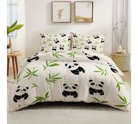 120 x 150 cm Cartoon Illustration Easy Care Duvet Cover, White Breathable | Soft Microfiber Printed Duvet Cover Set, Plant Bamboo Leaf Animal Panda Bedding Set for Kids Adult