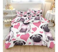 120 x 150 cm Duvet Cover Set, Reversible Animals Pug Printed Bedding with Soft-Touch Fabric and Cartoon Cute Inspired Design, Pink And Black