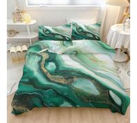 120 x 150 cm Duvet Cover Set, Reversible Marble Fluid Glitter Printed Bedding with Soft-Touch Fabric and Abstract Light Luxury Inspired Design, Gold And Green