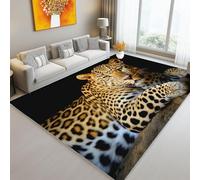 120 x 160 cm Machine Washable Area Rug for Living Room - Soft Low Pile Non-Slip Carpet, Minimalist Leopard Portrait Printed Design, Stain Resistant Floor Mat for Kitchen Dining Room, Brown