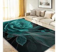 120 x 160 cm Washable Black Area Rug,Digital Art Flowers Blue-Green Roses Soft Low-Pile Living Room Rugs - Stain Non-Slip Carpet for Bedroom Dining Room Kids Refined Living Understated Luxury