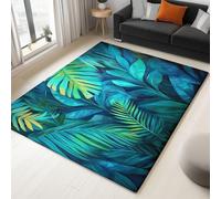 120 x 170 cm Abstract Rugs Living Room Non-slip Short Pile Faux Wool Bedroom Carpet, Lightweight Washable Tropical Leaves Print Carpet for Kitchen Office Decor, Olive Green