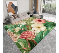120 x 170 cm Area Rug, Watercolour Tropical Leaves And Flowers Washable Living Room Kids Play Mat, Non Slip Rugs for Bedroom, Kids Soft Stain Resistant Throw Floor Carpet for Office Dining Room Decor