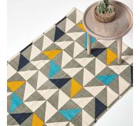 (120 x 170 cm) Copenhagen Blue, Yellow and Grey 100% Cotton Geometric Style Scandi Printed Rug
