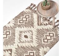 (120 x 170 cm) Lhasa Handwoven Brown and Cream Textured Diamond Pattern Kilim Wool Rug