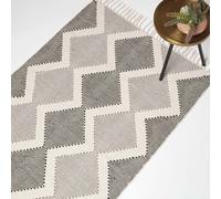 HOMESCAPES Malmo Handwoven Grey & Black Cotton Textured Rug - 120 x 170 cm