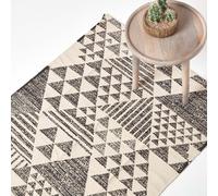 Homescapes Delphi Black And White Geometric Style 100% Cotton Printed Rug, 120 X 170 Cm