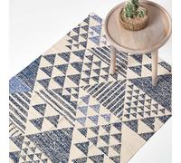 (120 x 170 cm, White, Grey and Blue) Delphi Geometric Style 100% Cotton Printed Rug