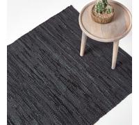 Denver Leather Woven Rug Homescapes Black 120cm x 180cm