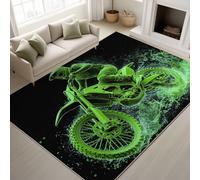 120 x 180 cm - Black Fluffy Area Rugs Off-road Motorbike Rider Splash Black Rugs 3D Dynamic Street Style Non Shedding Cool Adventure Sport Easy Clean Rug for Bedroom