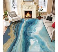 120 x 180 cm Low Pile Non-Shedding Anti Slip Rug, Modern Artistic Style | Machine Washable Fluid Lines Marble Texture Printed Area Rugs, Blue Soft Touch, Easy Clean for Bedroom