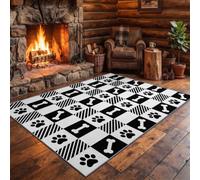 120 x 180 cm Modern Geometric Living Room Non-slip Area Rug, Checks Dogs Paw Prints Bones Washable Short Pile Carpet, for Bedroom Hallway Kitchen Office, Multicoloured