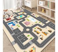 (120 x 180 cm (Rectangular), Khaki) Kids Play Rug 120x160 cm Large Size Kids Rug for Playroom Non Slip Washable Children Car Road Mat Educational Learning Area rug Play Carpet,Khaki