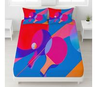 120 x 190 x 25 Deep 25 cm Fitted Sheet Rackets Ping Pong Neon Geometric Bedding Cartoon Anime Easy Care Bedding Sporty bright playful Fade Resistant for Children & Adults, Blue