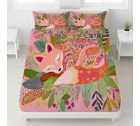 120 x 190 x 25 Deep 25 Fitted Sheet Fox Plants Stripes Forest Bedspread Fairytale Illustration Easy Care Bedding Soft Warm Dreamy Sweet Fade Resistant for Girls, Pink