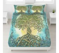 120 x 190 x 30 Deep 30 Bedding Ancient Tree Branches Roots Mandala Easy Care Vector Illustration Fully Elasticated Sheet Calm Comforting Life Nature Deep Pocket Fitted Sheet for Boys & Girls, Teal