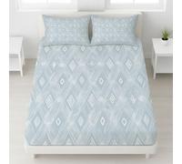120 x 190 x 30 Deep 30 cm Fitted Sheet Diamond White & Grey Geometric Bedding Minimalist Modern Easy Care Bedding Illustration Fade Resistant for Girls & Boys, Light Blue