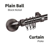 (120 x 210 cm (48'-83' in), Black Nickel- Plain Ball) Heavy Extendable Metal Curtain Pole 28mm With Finials Rings Hooks Rod Fittings