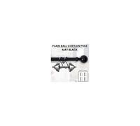 (120 x 210 cm (48'-83' in), Mat Black - Plain Ball) Classic Extendable Metal Curtain Pole Finials Rings & Rod Fittings