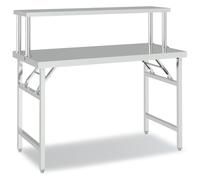 (120 x 60 x 115 cm) vidaXL Kitchen Work Table with Overshelf Stainless Steel 120x60x115/145 cm