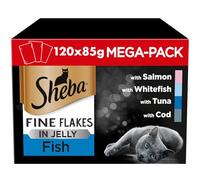 120 x 85g Sheba Fine Flakes Adult Wet Cat Food Pouches Mixed Fish in Jelly
