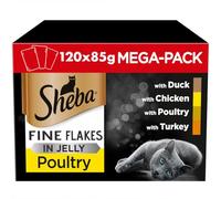 120 x 85g Sheba Fine Flakes Adult Wet Cat Food Pouches Mixed Poultry in Jelly