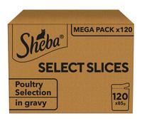 120 x 85g Sheba Select Slices Adult Wet Cat Food Pouches Mixed Poultry in Gravy