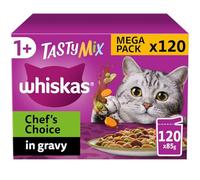 120 x 85g Whiskas 1+ Chef's Choice Mix Mixed Adult Wet Cat Food Pouches in Gravy