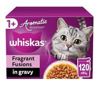 120 x 85g Whiskas 1+ Mixed Adult Wet Cat Food Pouches Aromatic Fusion in Gravy